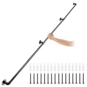 Pipe Stair Handrail, 9FT Staircase Handrail, 440LBS Load Capacity Carbon Steel Pipe Handrail, Industrial Pipe Handrail with Wall Mount Support