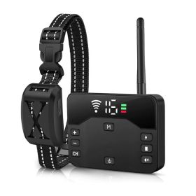 2 In 1 Wireless Electric Dog Fence Waterproof Pet Shock Boundary Containment System Electric Training Collar for Small Medium Large Dogs (Option: Black)